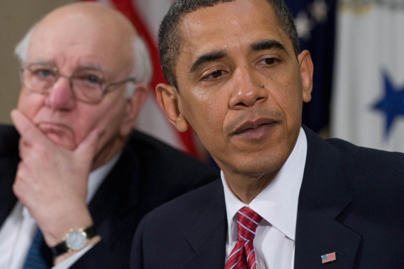Volcker / Obama (Saul Loeb/AFP/Getty Images)